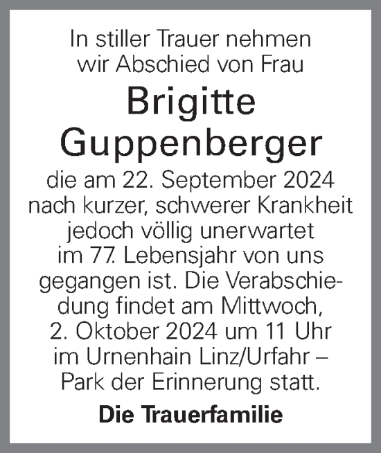 Traueranzeige von Brigitte Guppenberger von OÖNachrichten