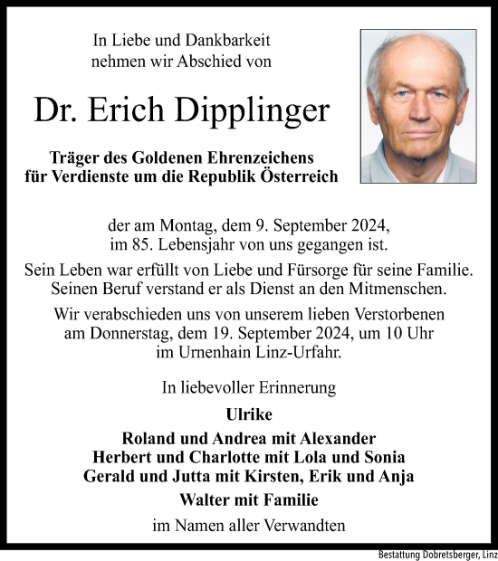 Traueranzeige von Erich Dipplinger von OÖNachrichten