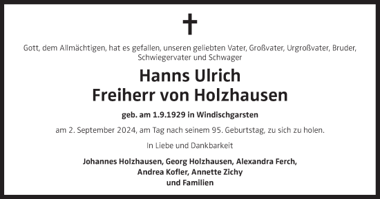 Traueranzeige von Hanns Ulrich Freiherr von Holzhausen von OÖNachrichten