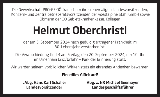 Traueranzeige von Helmut Oberchrist von OÖNachrichten