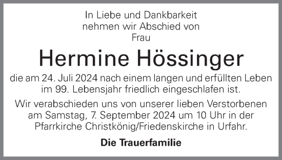 Traueranzeige von Hermine Hössinger von OÖNachrichten