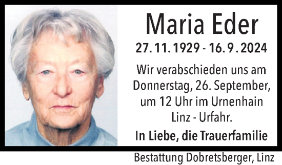 Traueranzeige von Maria Eder von OÖNachrichten