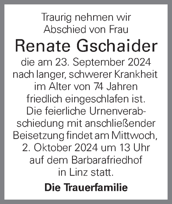Traueranzeige von Renate Gschaider von OÖNachrichten