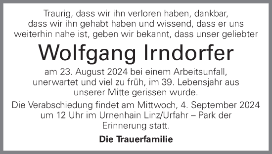 Traueranzeige von Wolfgang Irndorfer von OÖNachrichten