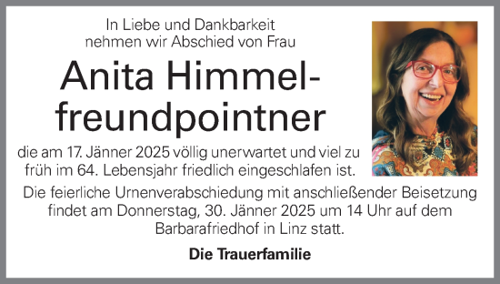Traueranzeige von Anita Himmelfreundpointner von OÖNachrichten