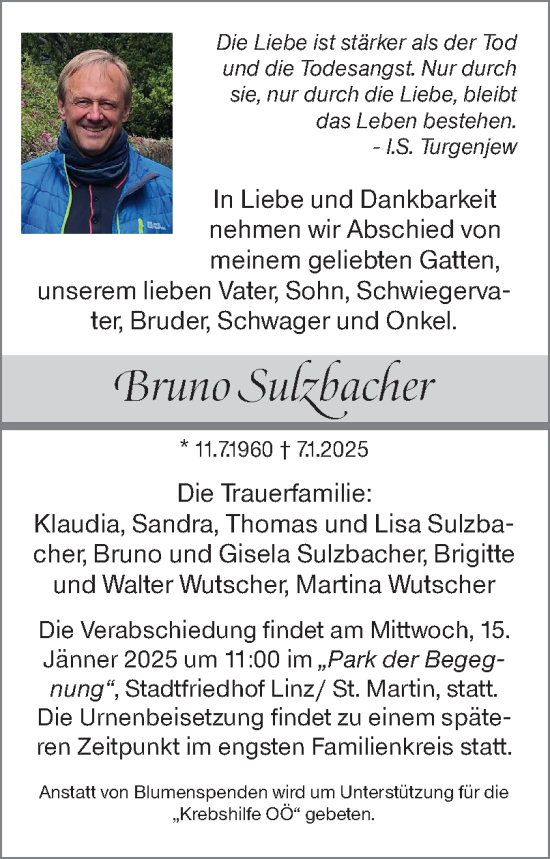 Traueranzeige von Bruno Sulzbacher von OÖNachrichten