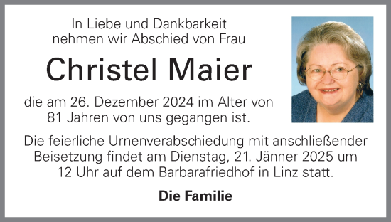 Traueranzeige von Christel Maier von OÖNachrichten