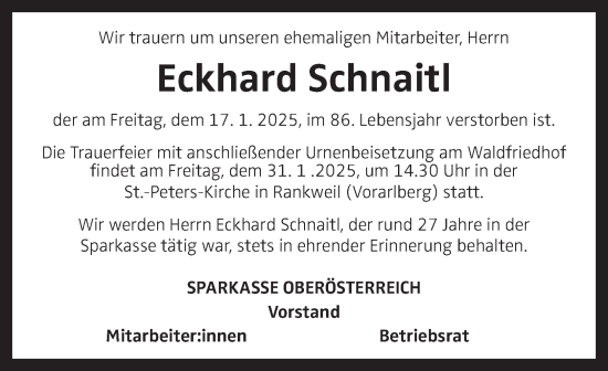 Traueranzeige von Eckhard Schnaitl von OÖNachrichten