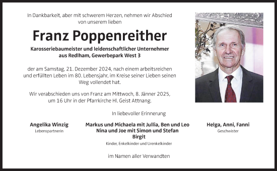 Traueranzeige von Franz Poppenreither von OÖNachrichten