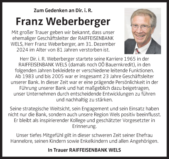 Traueranzeige von Franz Weberberger von OÖNachrichten