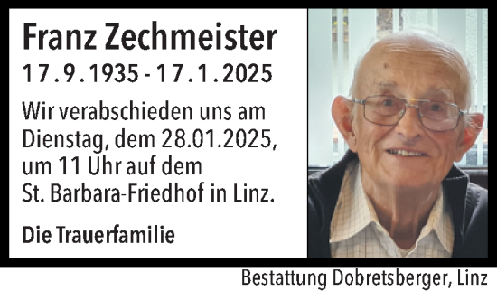 Traueranzeige von Franz Zechmeister von OÖNachrichten