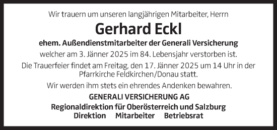 Traueranzeige von Gerhard Eckl von OÖNachrichten