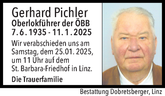 Traueranzeige von Gerhard Pichler von OÖNachrichten