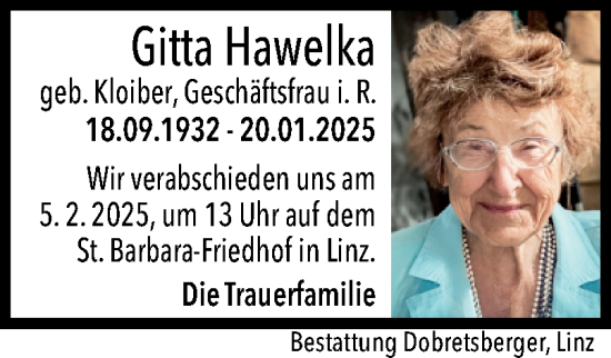 Traueranzeige von Gitta Hawelka von OÖNachrichten