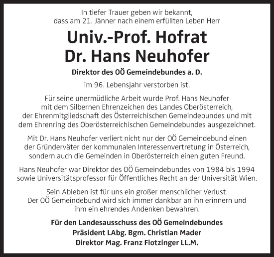 Traueranzeige von Hans Neuhofer von OÖNachrichten