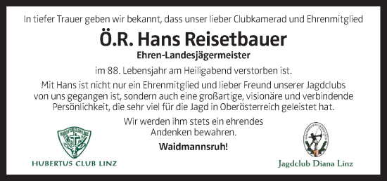 Traueranzeige von Hans Reisetbauer von OÖNachrichten