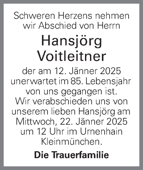 Traueranzeige von Hansjörg Voitleitner von OÖNachrichten