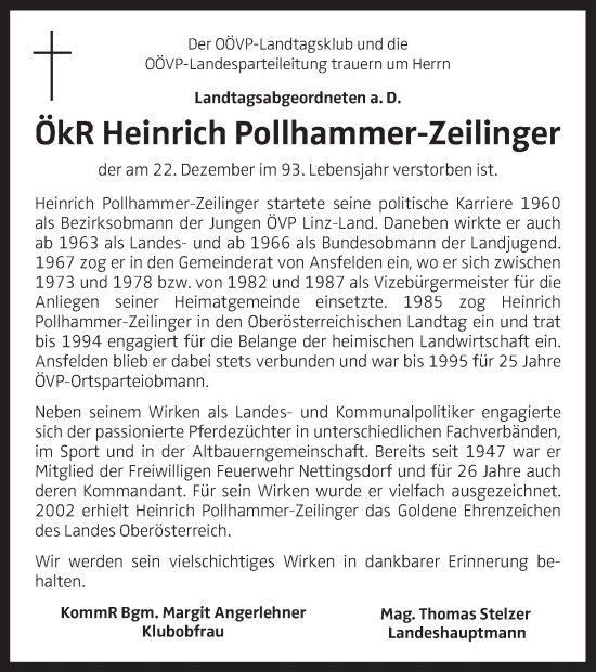 Traueranzeige von Heinrich Pollhammer-Zeilinger von OÖNachrichten