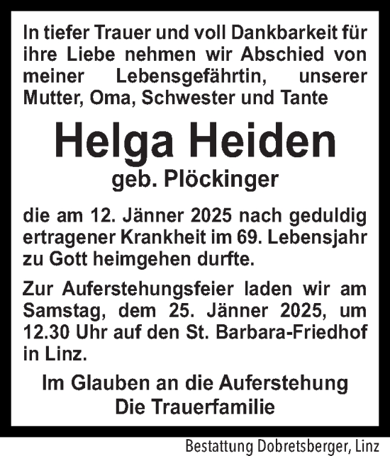 Traueranzeige von Helga Heiden von OÖNachrichten