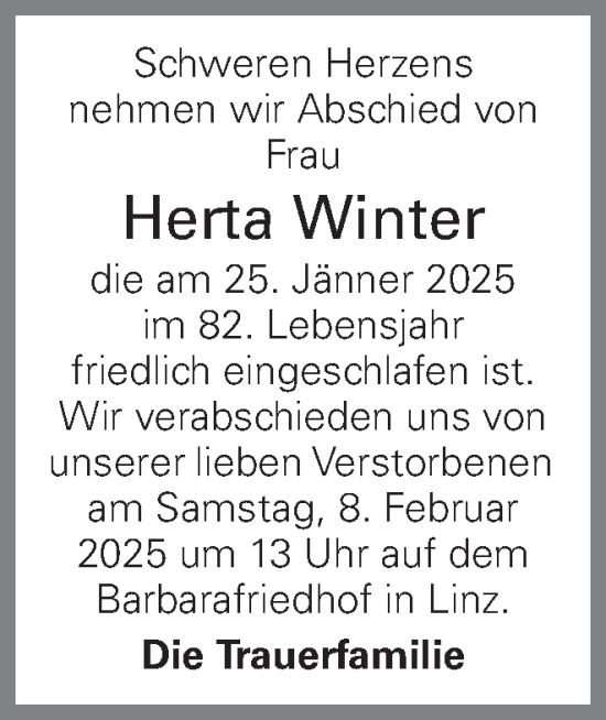 Traueranzeige von Herta Winter von OÖNachrichten