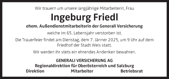 Traueranzeige von Ingeburg Friedl von OÖNachrichten