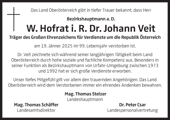 Traueranzeige von Johann Veit von OÖNachrichten