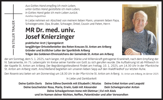 Traueranzeige von Josef Knierzinger von OÖNachrichten