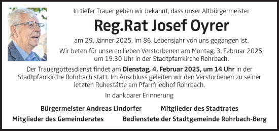 Traueranzeige von Josef Oyrer von OÖNachrichten