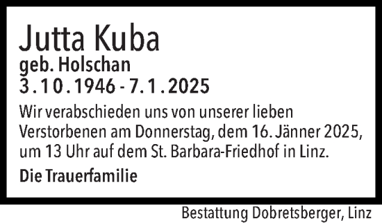 Traueranzeige von Jutta Kuba von OÖNachrichten
