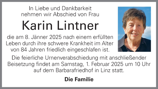 Traueranzeige von Karin Lintner von OÖNachrichten