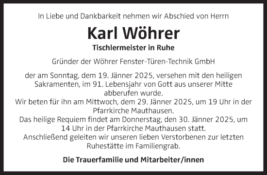 Traueranzeige von Karl Wöhrer von OÖNachrichten