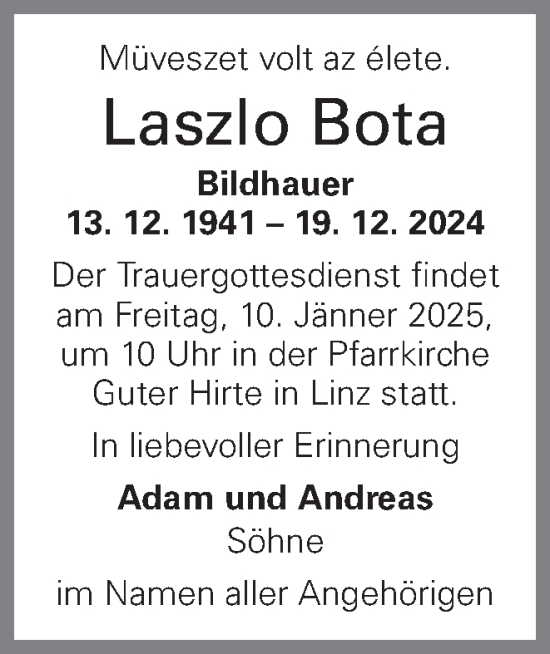 Traueranzeige von Laszlo Bota von OÖNachrichten