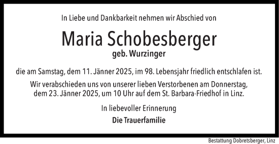 Traueranzeige von Maria Schobesberger von OÖNachrichten