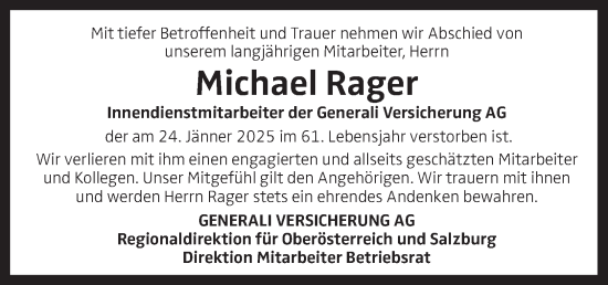 Traueranzeige von Michael Rager von OÖNachrichten