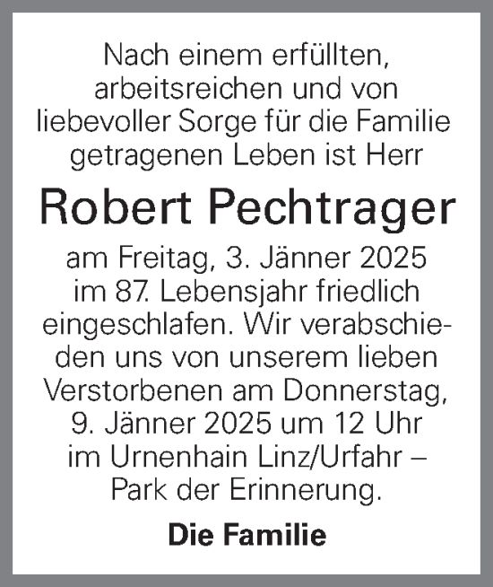 Traueranzeige von Robert Pechtrager von OÖNachrichten
