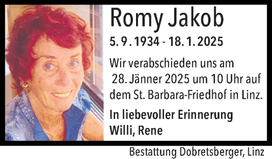 Traueranzeige von Romy Jakob von OÖNachrichten