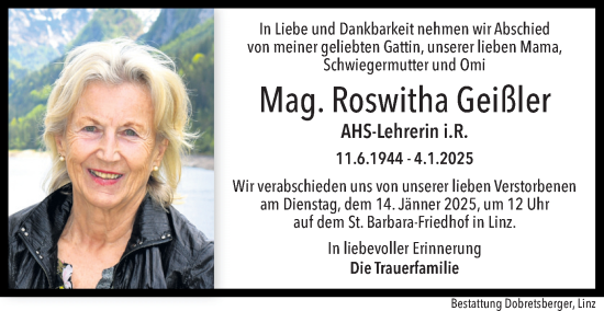 Traueranzeige von Roswitha Geißler von OÖNachrichten