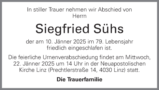 Traueranzeige von Siegfried Sühs von OÖNachrichten