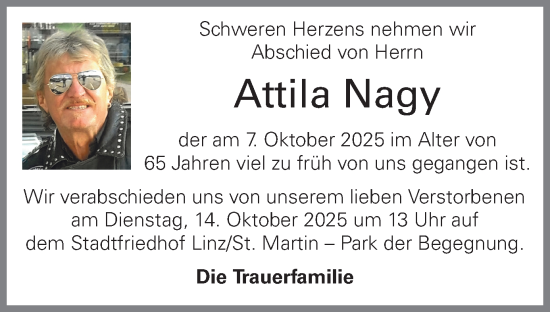 Traueranzeige von Attila Nagy von OÖNachrichten