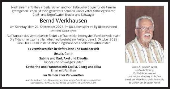 Traueranzeige von Bernd Werkhausen von OÖNachrichten