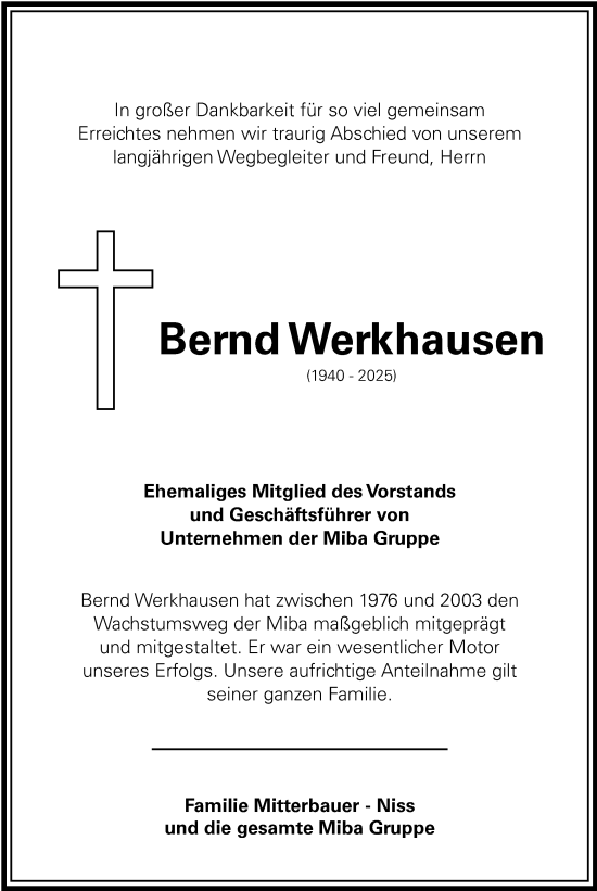 Traueranzeige von Bernd Werkhausen von OÖNachrichten
