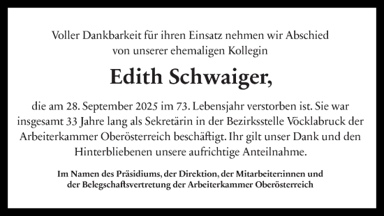 Traueranzeige von Edith Schwaiger von OÖNachrichten