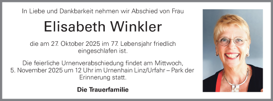 Traueranzeige von Elisabeth Winkler von OÖNachrichten