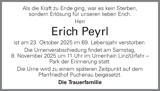 Traueranzeige von Erich Peyrl von OÖNachrichten
