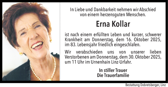 Traueranzeige von Erna Kollar von OÖNachrichten