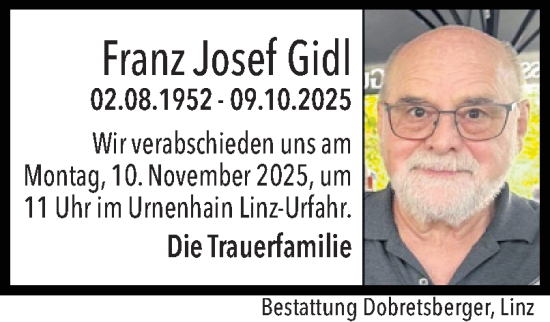 Traueranzeige von Franz Josef Gidl von OÖNachrichten