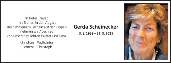 Traueranzeige von Gerda Scheinecker von OÖNachrichten