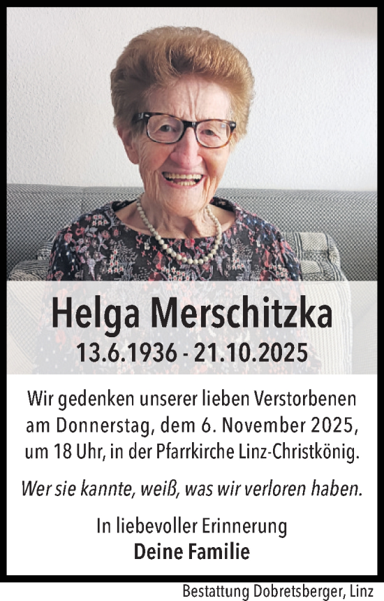 Traueranzeige von Helga Merschitzka von OÖNachrichten
