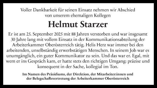 Traueranzeige von Helmut Starzer von OÖNachrichten