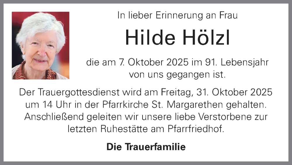  Traueranzeige für Hilde Hölzl vom 18.10.2025 aus OÖNachrichten